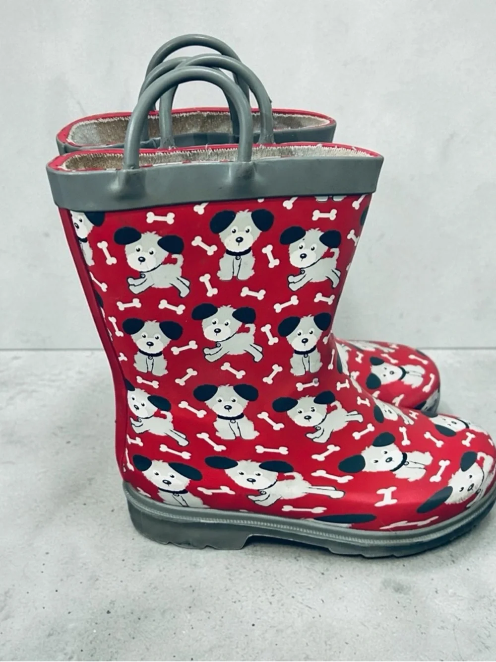 Nomad Splashy Playful Puppies Kids Rain Boots Size 10 Red With Puppy Pattern
